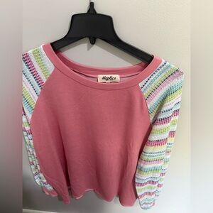 NWT Haptics Striped Raglan Sleeve Round Neck‎ Top Rose/Lime/Fuchsia size 2X